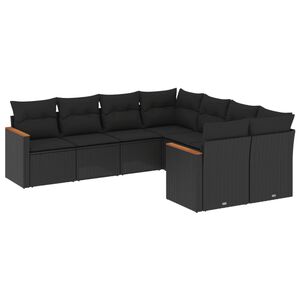 vidaXL 8 Piece Garden Sofa Set with Cushions Black Poly Rattan