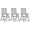 vidaXL Garden Reclining Chairs 3 pcs Grey Solid Acacia Wood