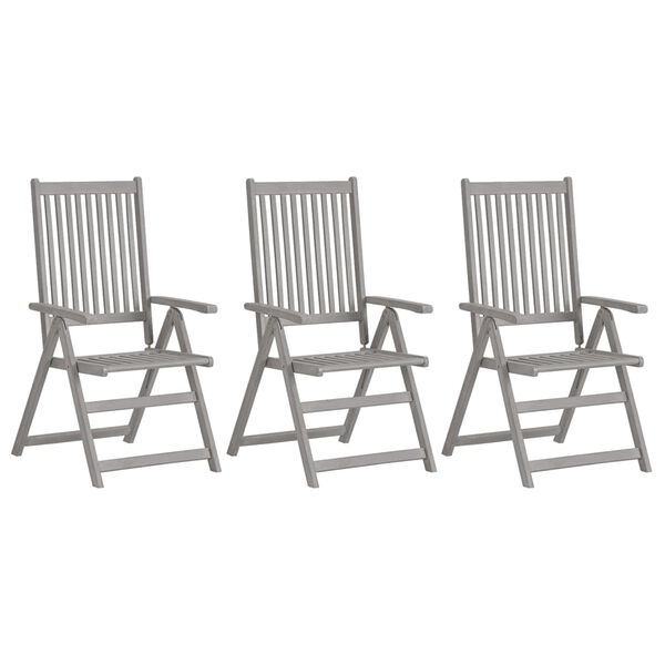 vidaXL Garden Reclining Chairs 3 pcs Grey Solid Acacia Wood