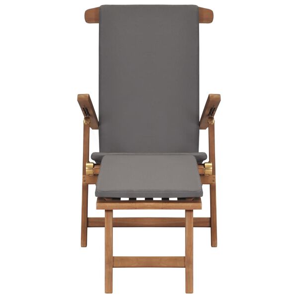 vidaXL Deck Chair with Cushion Dark Grey Solid Teak Wood