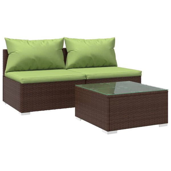 vidaXL 3 Piece Garden Lounge Set with Cushions Poly Rattan Brown