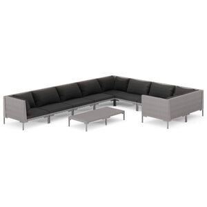 vidaXL 10 Piece Garden Lounge Set with Cushions Poly Rattan Dark Grey