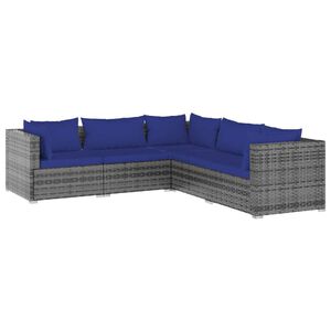 vidaXL 5 Piece Garden Lounge Set with Cushions Poly Rattan Grey