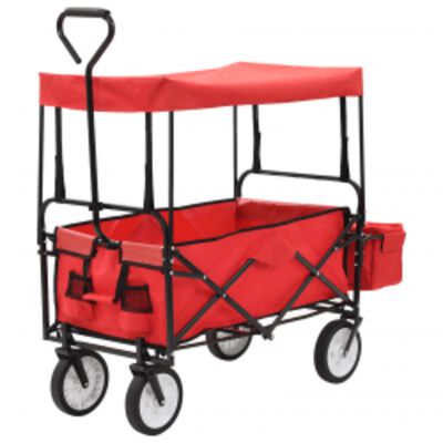 vidaXL Folding Hand Trolley with Canopy Steel Red