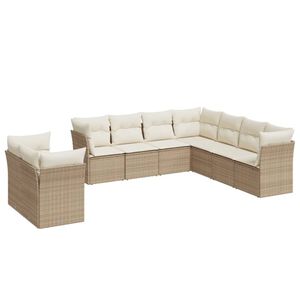 vidaXL 9 Piece Garden Sofa Set with Cushions Beige Poly Rattan