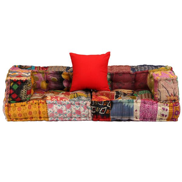 vidaXL 2-Seater Modular Pouffe Patchwork Fabric