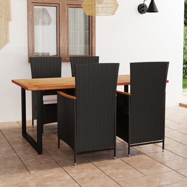 vidaXL 5 Piece Garden Dining Set with Cushions Poly Rattan Black