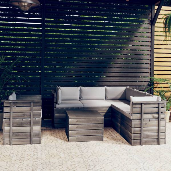 vidaXL 7 Piece Garden Pallet Lounge Set with Cushions Solid Pinewood