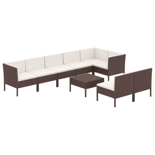 vidaXL 9 Piece Garden Lounge Set with Cushions Poly Rattan Brown