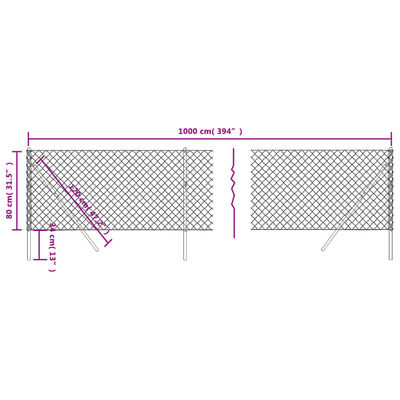 vidaXL Chain Link Fence Green 0.8x10 m