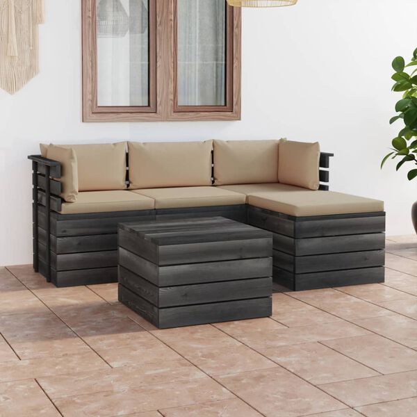 vidaXL 5 Piece Garden Pallet Lounge Set with Cushions Solid Pinewood