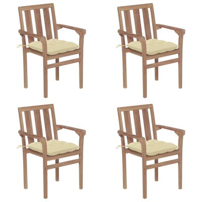 vidaXL Stackable Garden Chairs with Cushions 4 pcs Solid Teak Wood