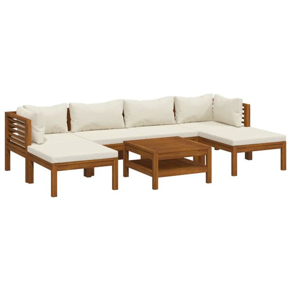 vidaXL 7 Piece Garden Lounge Set with Cream Cushion Solid Acacia Wood