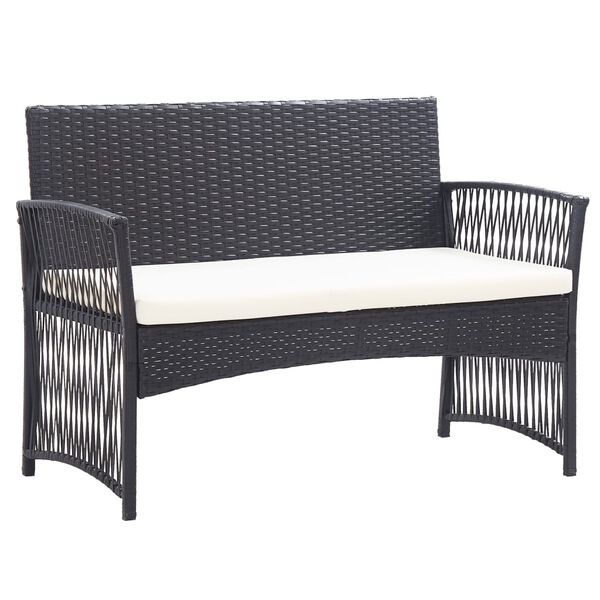 vidaXL 4 Piece Garden Lounge Set with Cushion Poly Rattan Black