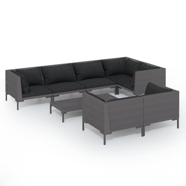 vidaXL 8 Piece Garden Lounge Set with Cushions Poly Rattan Dark Grey