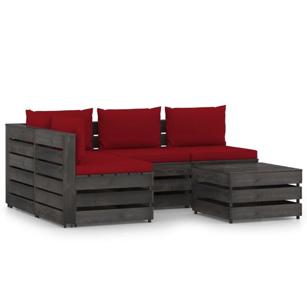 vidaXL 5 Piece Garden Lounge Set with Cushions Grey Impregnated Wood