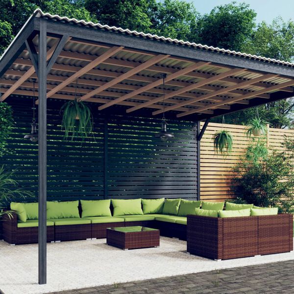 vidaXL 11 Piece Garden Lounge Set with Cushions Poly Rattan Brown