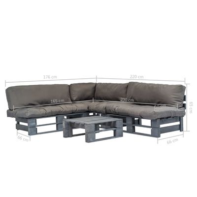 vidaXL 4 Piece Garden Lounge Set Pallets with Grey Cushions Wood