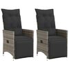 vidaXL Reclining Garden Chairs 2 pcs with Cushions Grey Poly Rattan