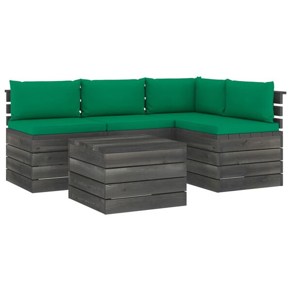vidaXL 5 Piece Garden Pallet Lounge Set with Cushions Solid Pinewood