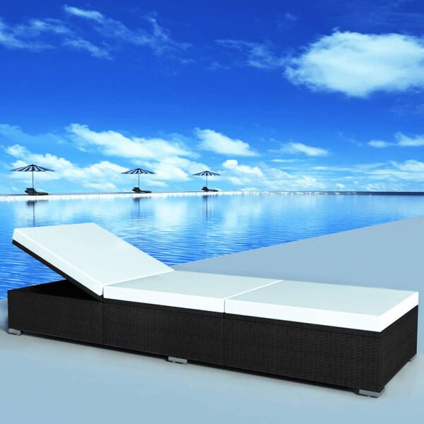 vidaXL Sun Loungers with Cushions 2 pcs Poly Rattan Black