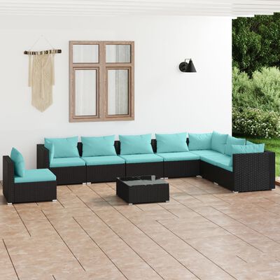 vidaXL 9 Piece Garden Lounge Set with Cushions Poly Rattan Black