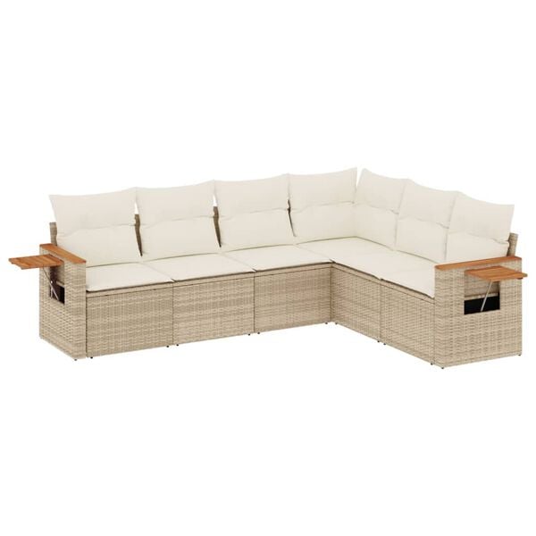 vidaXL 6 Piece Garden Sofa Set with Cushions Beige Poly Rattan