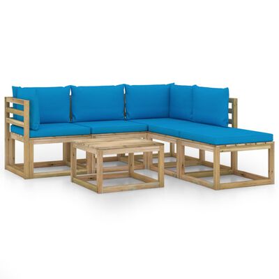 vidaXL 6 Piece Garden Lounge Set with Light Blue Cushions