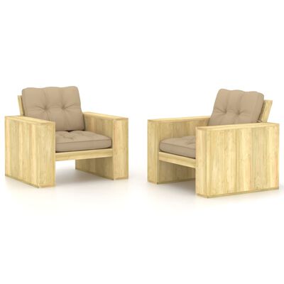 vidaXL Garden Chairs 2 pcs & Beige Cushions Impregnated Pinewood