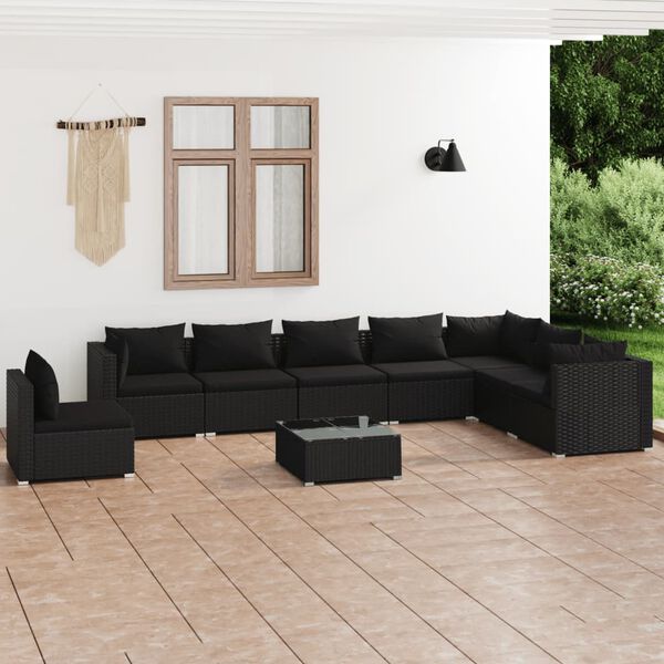 vidaXL 9 Piece Garden Lounge Set with Cushions Poly Rattan Black