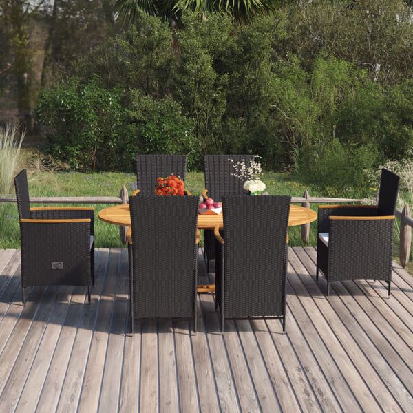vidaXL 7 Piece Garden Dining Set Poly Rattan Black