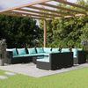 vidaXL 10 Piece Garden Lounge Set with Cushions Black Poly Rattan