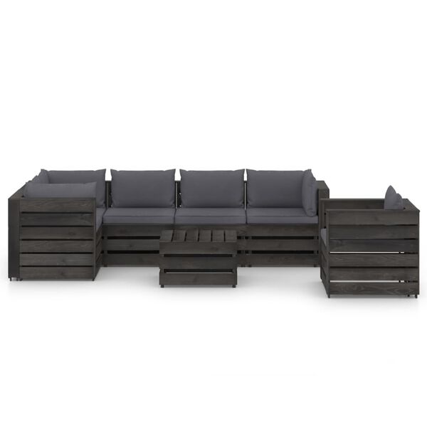 vidaXL 7 Piece Garden Lounge Set with Cushions Grey Impregnated Wood