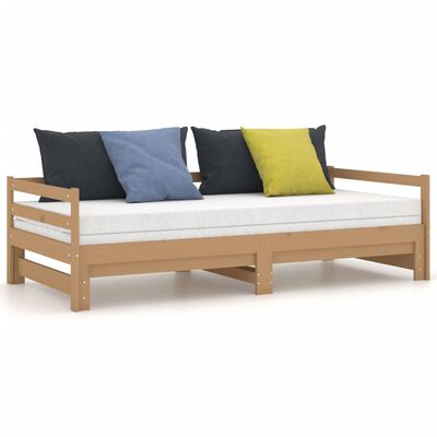vidaXL Pull-out Day Bed Honey Brown Solid Pinewood 2x