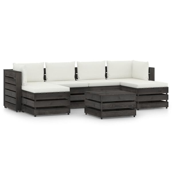 vidaXL 7 Piece Garden Lounge Set with Cushions Grey Impregnated Wood