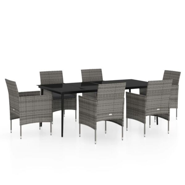 vidaXL 7 Piece Garden Dining Set with Cushions Grey and Black