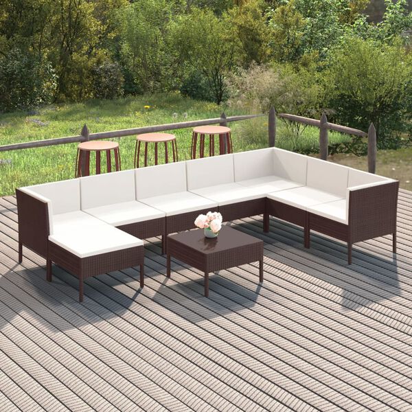 vidaXL 9 Piece Garden Lounge Set with Cushions Poly Rattan Brown