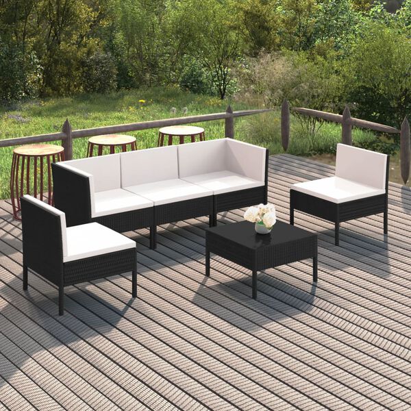 vidaXL 6 Piece Garden Lounge Set with Cushions Poly Rattan Black 