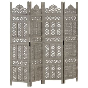 vidaXL Hand carved 4-Panel Room Divider Grey 160x165 cm