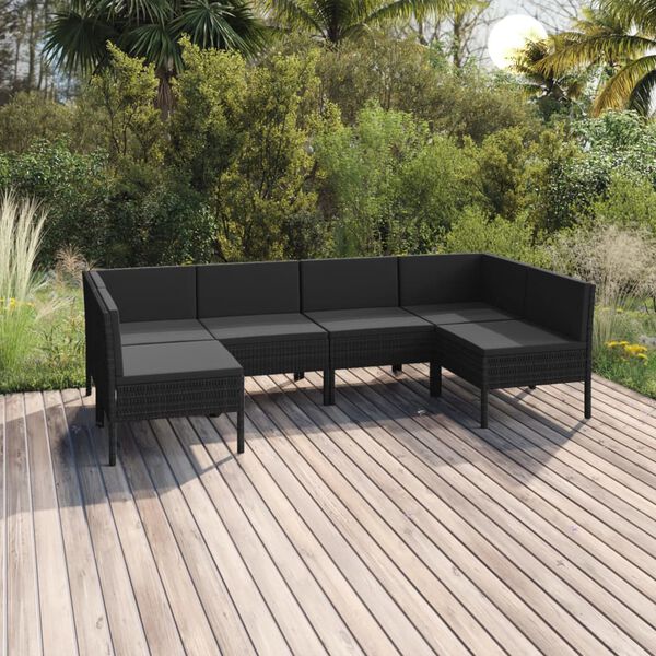 vidaXL 6 Piece Garden Lounge Set with Cushions Poly Rattan Black