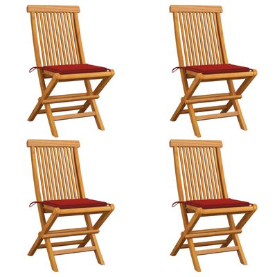 vidaXL Garden Chairs with Red Cushions 4 pcs Solid Teak Wood