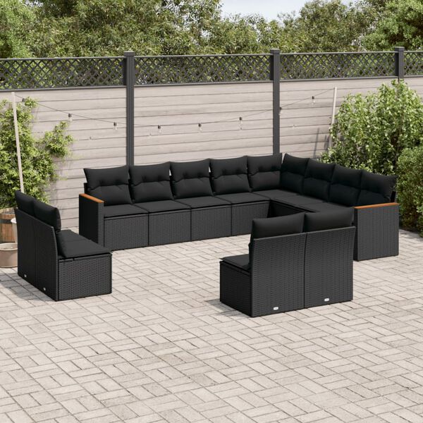 vidaXL 12 Piece Garden Sofa Set with Cushions Black Poly Rattan
