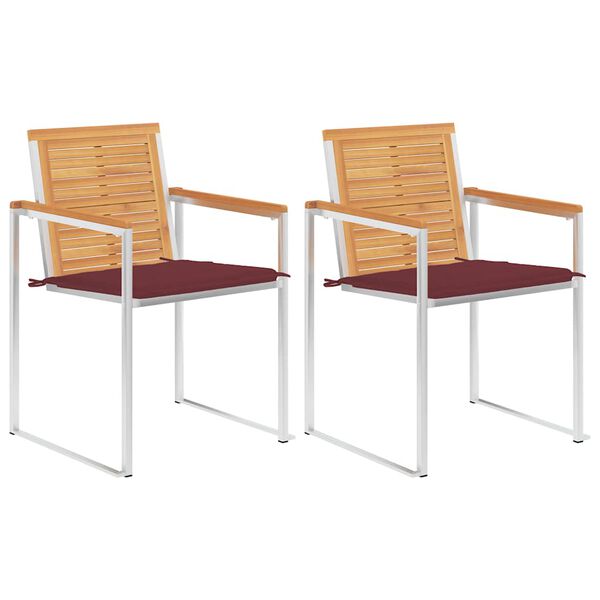 vidaXL Garden Chairs with Cushions 2 pcs Solid Teak Wood and Steel