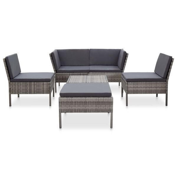 vidaXL 6 Piece Garden Lounge Set with Cushions Poly Rattan Grey