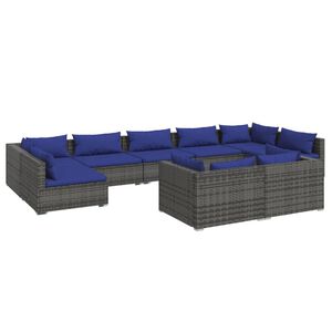 vidaXL 9 Piece Garden Lounge Set with Cushions Grey Poly Rattan