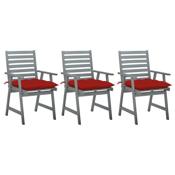 vidaXL Outdoor Dining Chairs with Cushions 3 pcs Solid Acacia Wood