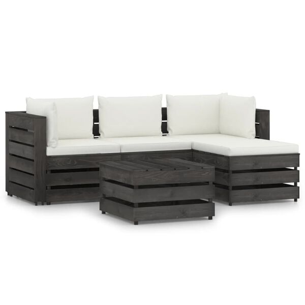 vidaXL 5 Piece Garden Lounge Set with Cushions Grey Impregnated Wood