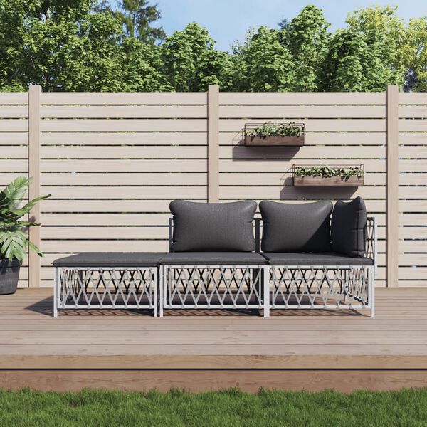 vidaXL 3 Piece Garden Lounge Set with Cushions White Steel