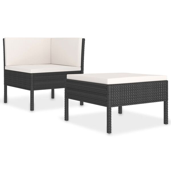 vidaXL 2 Piece Garden Lounge Set with Cushions Poly Rattan Black