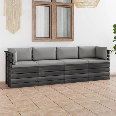 vidaXL Garden 4-Seater Pallet Sofa with Cushions Solid Pinewood